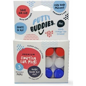 Putty Buddies - 3 páry Plávajúce silikónové štuple do uší Farba: Modrá / Biela / Červená Plávajúce silikónové štuple do uší