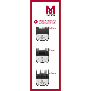 Moser 1801-7010 Magnetic Premium Attachment Combs - náhradné magnetické nadstavce: 1.5, 3, 4.5 mm (3ks)