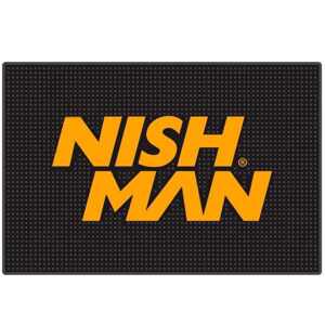 Nishman Barber Mat Yellow&apos;n&apos;Black - čierna podložka s žltým logom, 29,5 x 45 cm