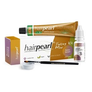 HairPearl Cosmetics Tinting Kit Mini PPD Free - set na farebnie obočia, rias alebo brady 3.1 - svetlo hnedá / Honey Brown